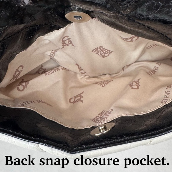 STEVE MADDEN BCookie Black/White Crossbody/Handbag/Quilted-Puffy/Faux Leather - Picture 14 of 14